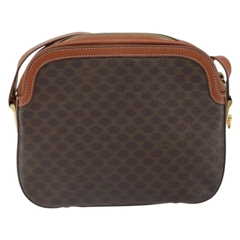 Authentic CELINE Macadam Canvas Shoulder Bag PVC Leather Brown Gold - Picture 9 of 16